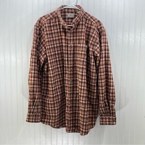 L.L. Bean XL Tall Flannel Shirt Barley Plaid Herringbone Cotton Made in Canada
